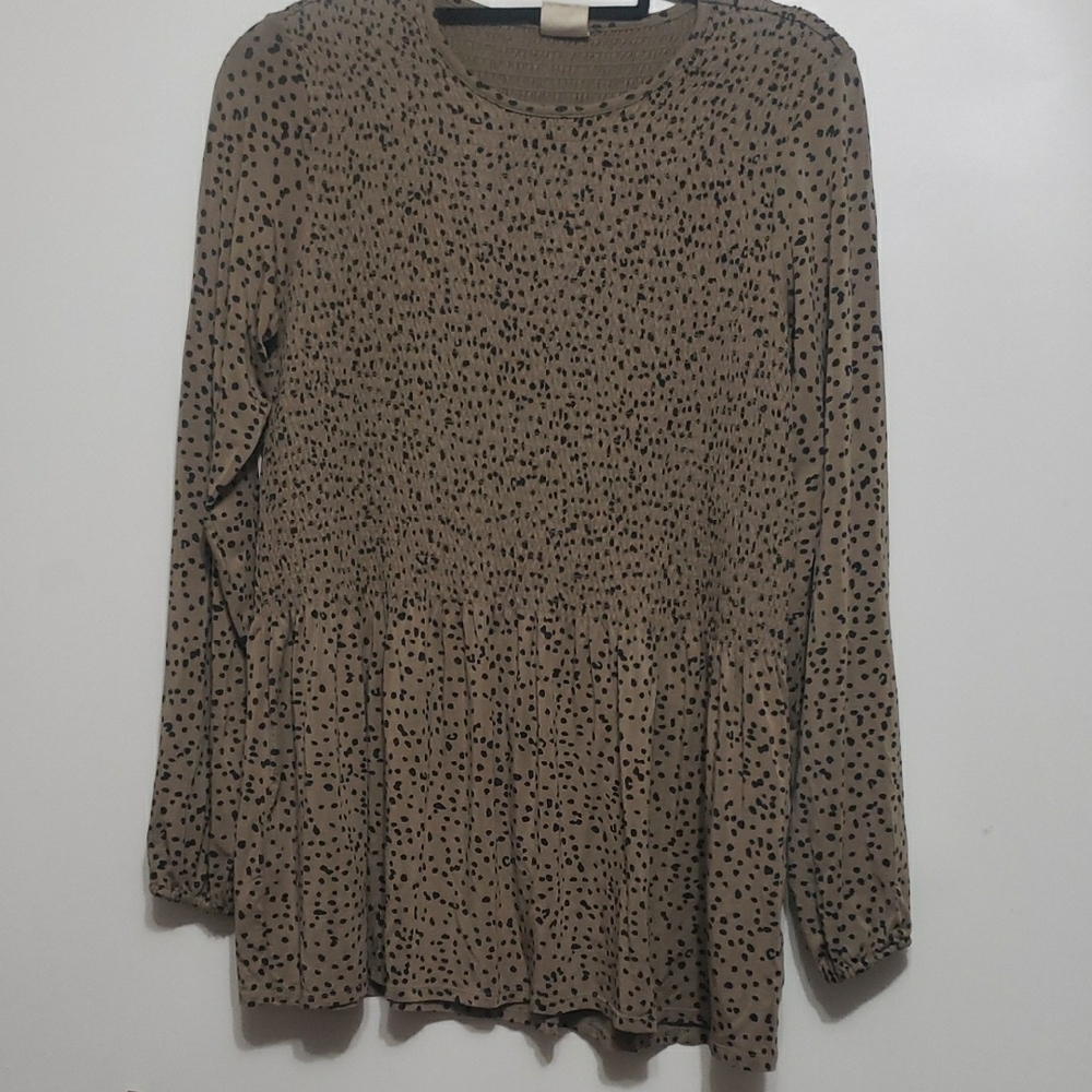 Good Hart By Matilda‎ Jane Women's L Stylish Brown Polka Dot Women's Top